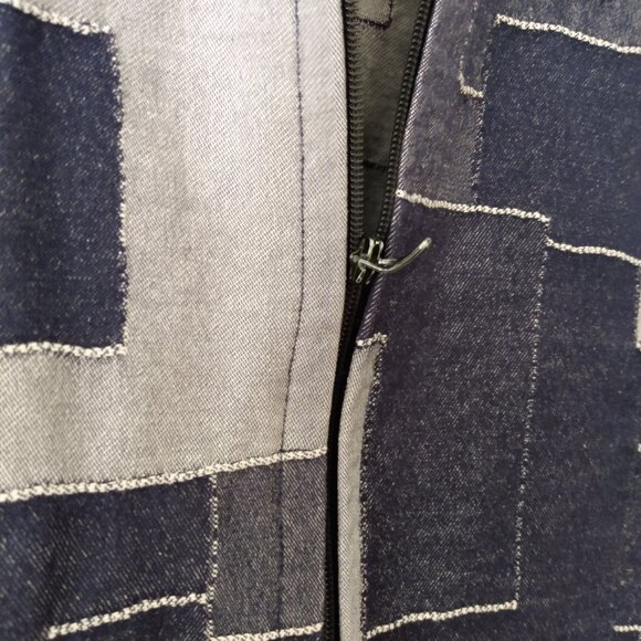 Handmade Denim Jean Patchwork Dress Plus Size 44.5"B 34"W Amish Mennonite Cape - Picture 12 of 14